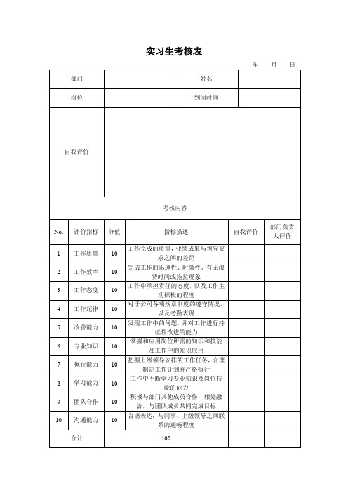 实习生实习期考核鉴定表