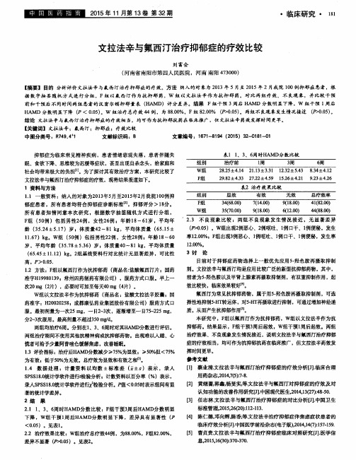 文拉法辛与氟西汀治疗抑郁症的疗效比较