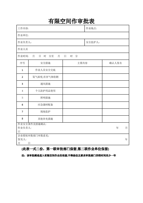 有限空间作业审批表