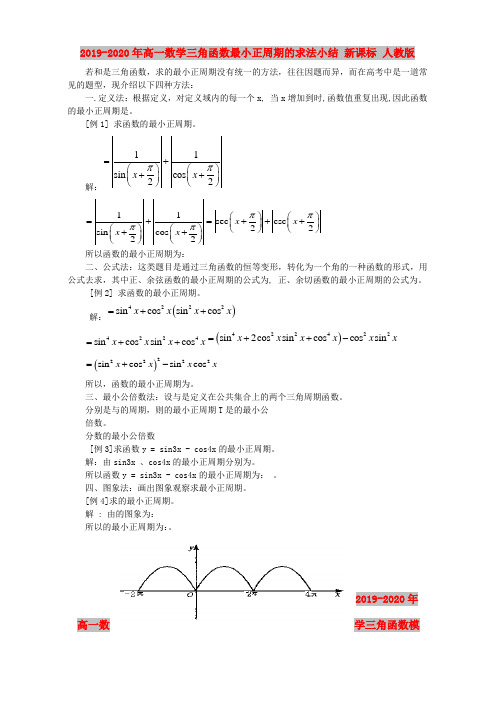 2019-2020年高一数学三角函数最小正周期的求法小结 新课标 人教版