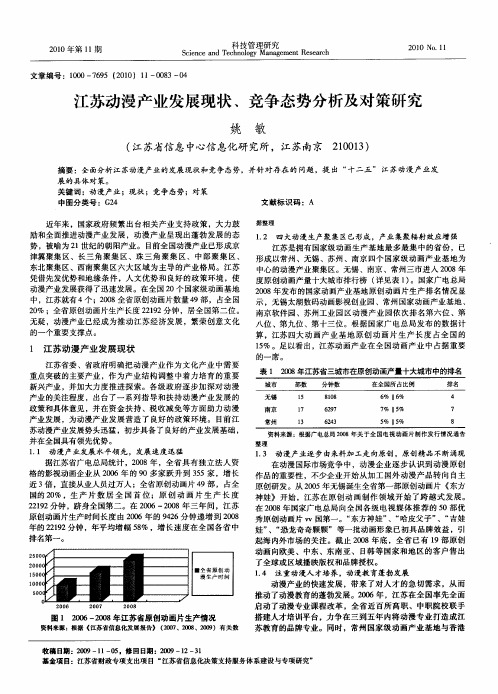 江苏动漫产业发展现状、竞争态势分析及对策研究