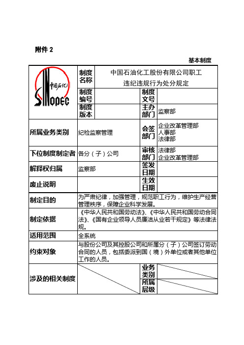 中石化《职工违规违纪行为处分规定》