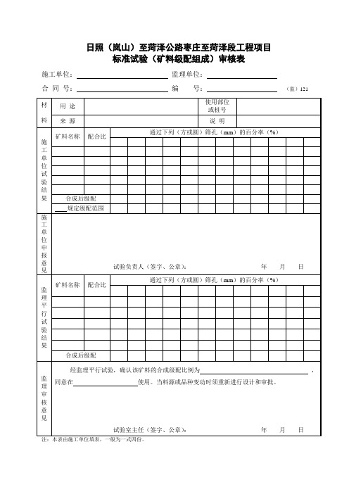 监121标准试验(矿料级配组成)审核表