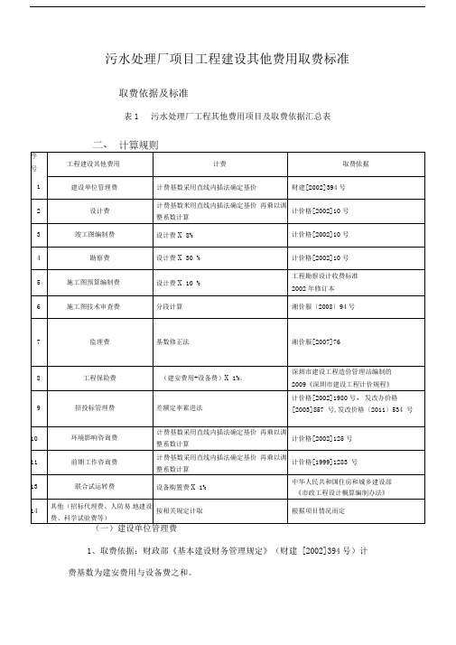 污水处理厂工程其他费用取费标准、计算规则