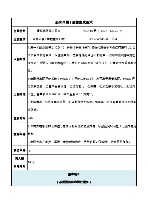 经耳内镜I型鼓室成形术(2020年日间手术病种手术操作规范)