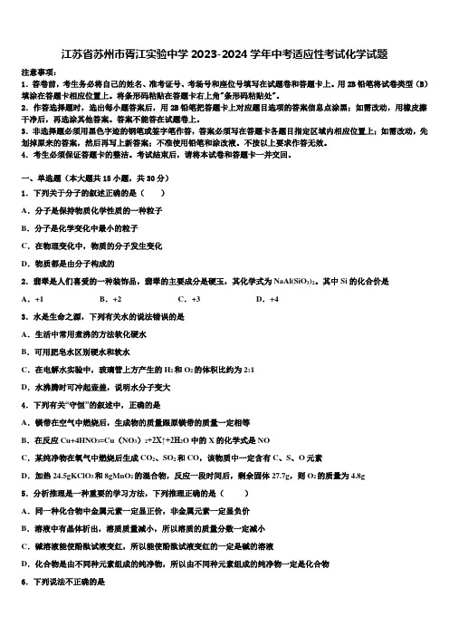 江苏省苏州市胥江实验中学2023-2024学年中考适应性考试化学试题含解析