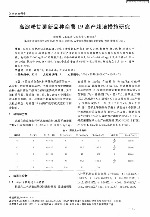 高淀粉甘薯新品种商薯19高产栽培措施研究
