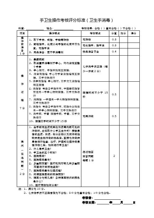 手卫生操作考核评分标准