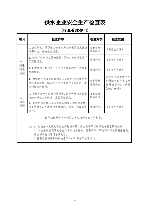 供水企业安全生产检查表