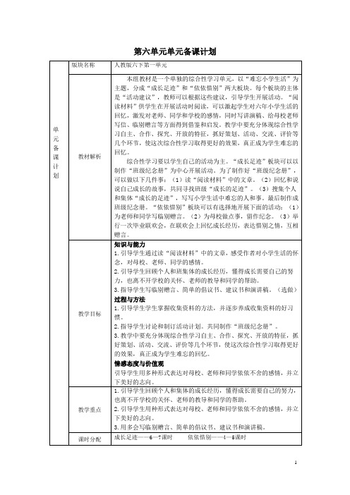 部编六年级语文下册第六单元集体备课教案(精编