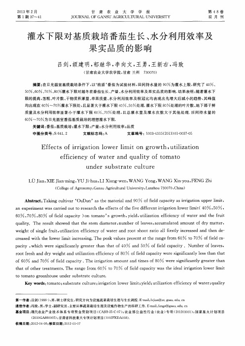 灌水下限对基质栽培番茄生长、水分利用效率及果实品质的影响