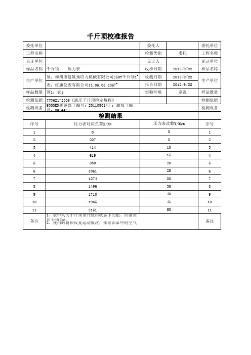 千斤顶校准报告