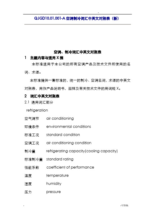 空调、制冷词汇中英文对照表改