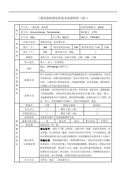 三氯化铁的理化性质及危险特性(表-)