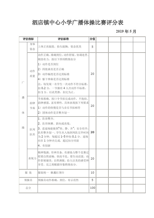 广播操比赛评分表