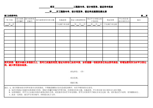 工程指令单、设计变更单、签证单实施情况确认表