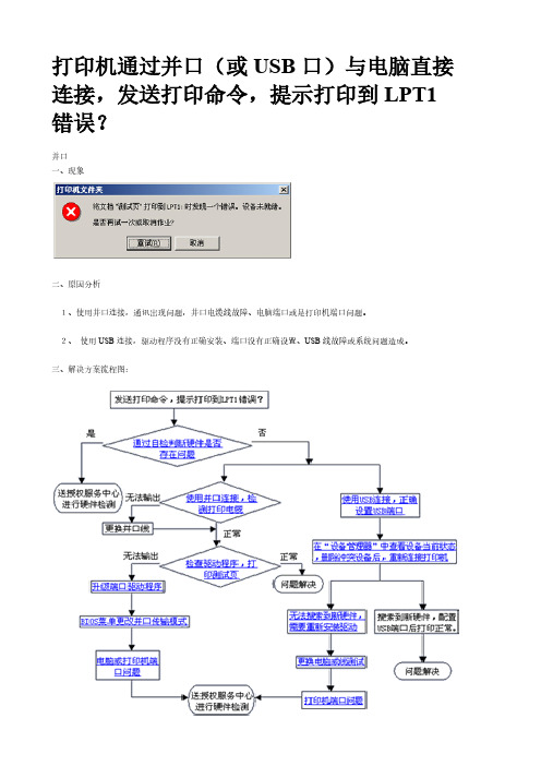 打印机通过并口(或USB口)与电脑直接连接发送打印命令提示打印到LPT1错误