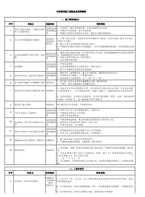 光伏项目施工危险源及其控制措施