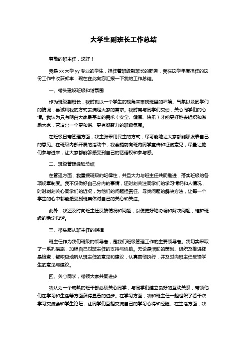 大学生副班长工作总结