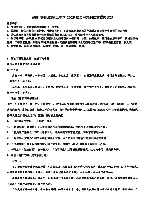 安徽省凤阳县第二中学2025届高考冲刺语文模拟试题含解析