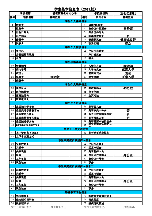 学生基本信息表(2018版)