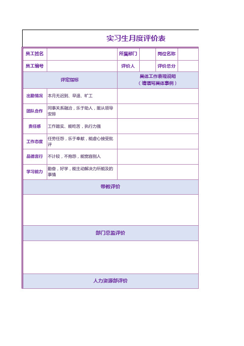 实习生评价表excel模板