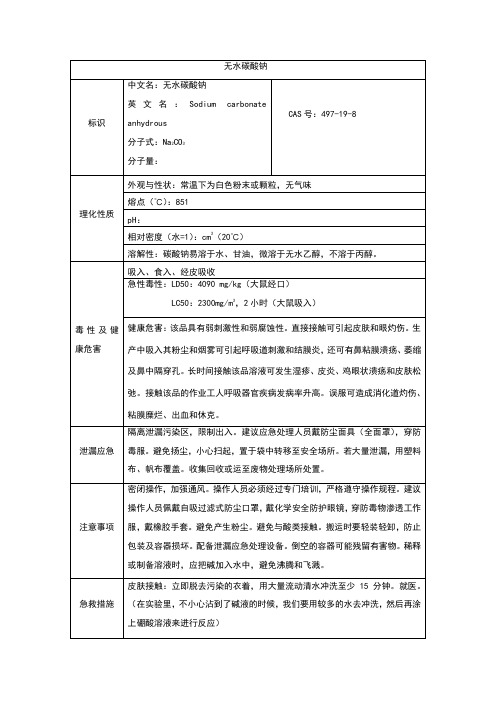 无水碳酸钠理化性质及危险特性表