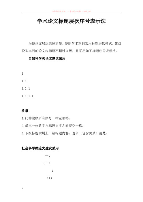 学术论文标题层次序号表示法