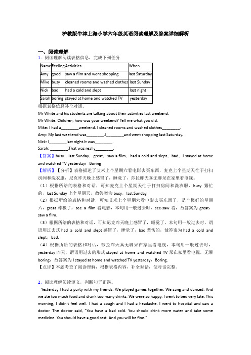 沪教版牛津上海小学六年级英语阅读理解及答案详细解析 (18)