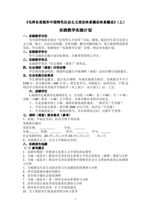 毛概(上)实践教学实施计划