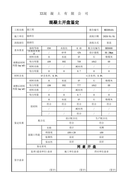 商品混凝土搅拌站开盘鉴定