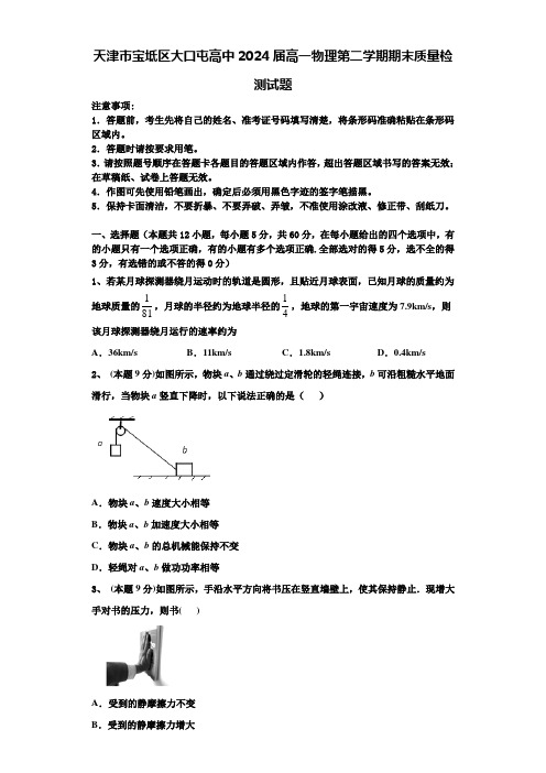 天津市宝坻区大口屯高中2024届高一物理第二学期期末质量检测试题含解析