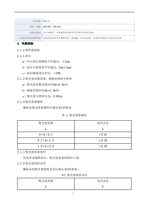 酶标仪产品技术要求mairui