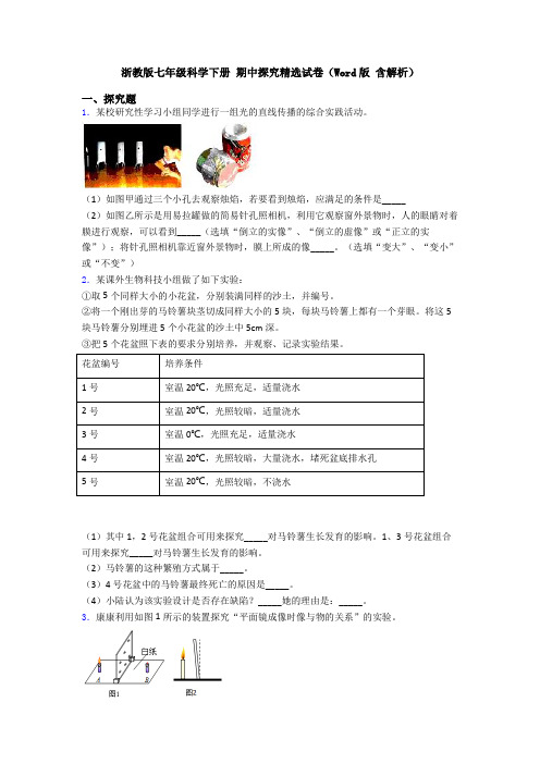 浙教版七年级科学下册 期中探究精选试卷(Word版 含解析)