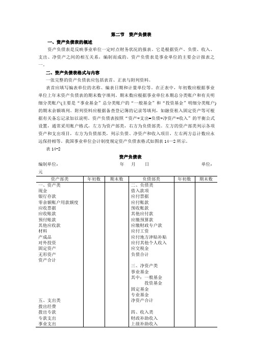 第十四章第三节资产负债表和第四节收入支出表