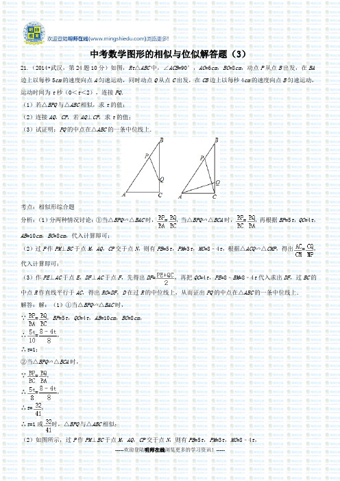 中考数学图形的相似与位似解答题(3)