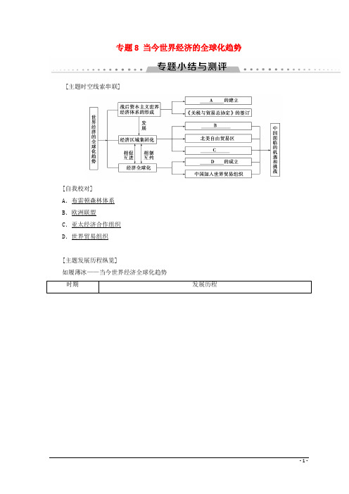 2020年编高中历史专题8当今世界经济的全球化趋势专题小结与测评学案人66