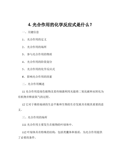 4. 光合作用的化学反应式是什么？