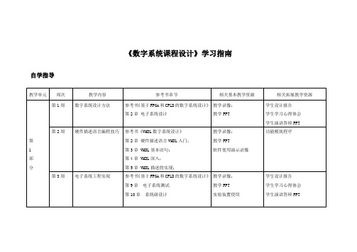 《数字系统课程设计》学习指南