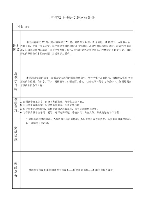 (部编)人教版五年级上册语文第一单元备课(包括园地)