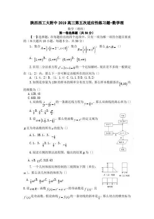 陕西西工大附中2019高三第五次适应性练习题-数学理