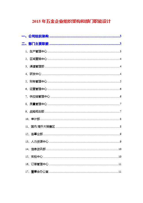 2015年五金企业组织架构和部门职能设计