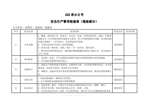 供水企业安全生产督导检查表(现场部分)