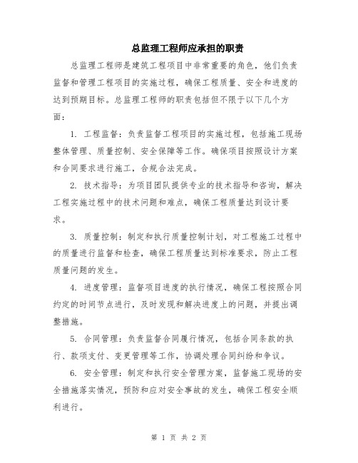 总监理工程师应承担的职责