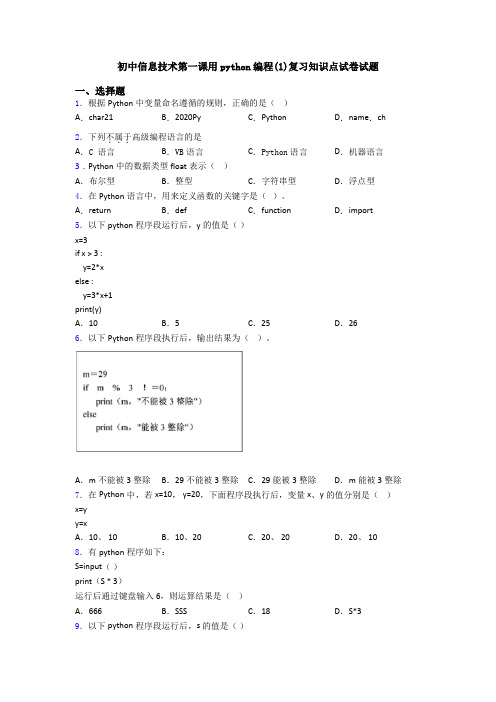 初中信息技术第一课用python编程(1)复习知识点试卷试题