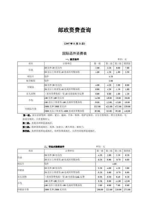 邮政资费查询