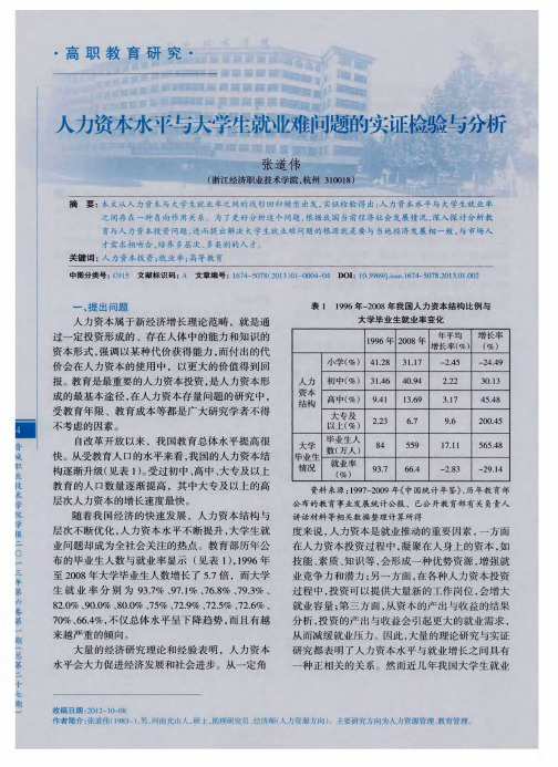 人力资本水平与大学生就业难问题的实证检验与分析