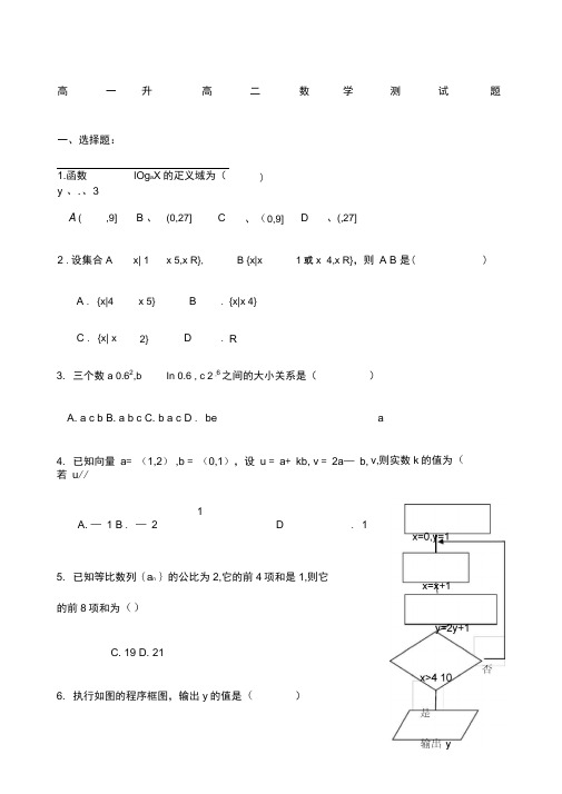 高一升高二测试题