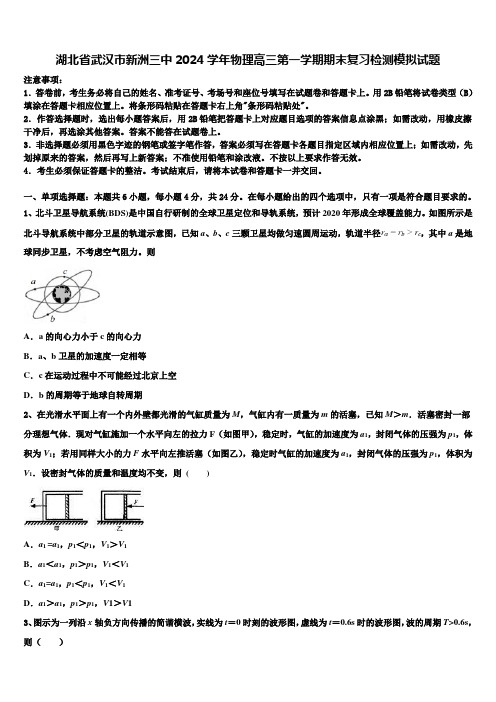 湖北省武汉市新洲三中2024学年物理高三第一学期期末复习检测模拟试题含解析