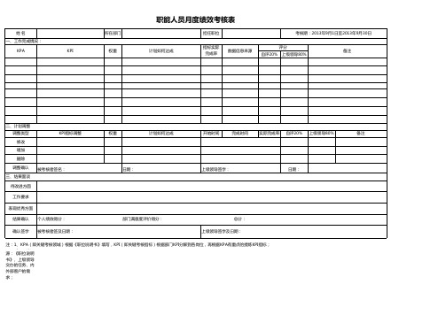 职能各部门绩效考核表9月